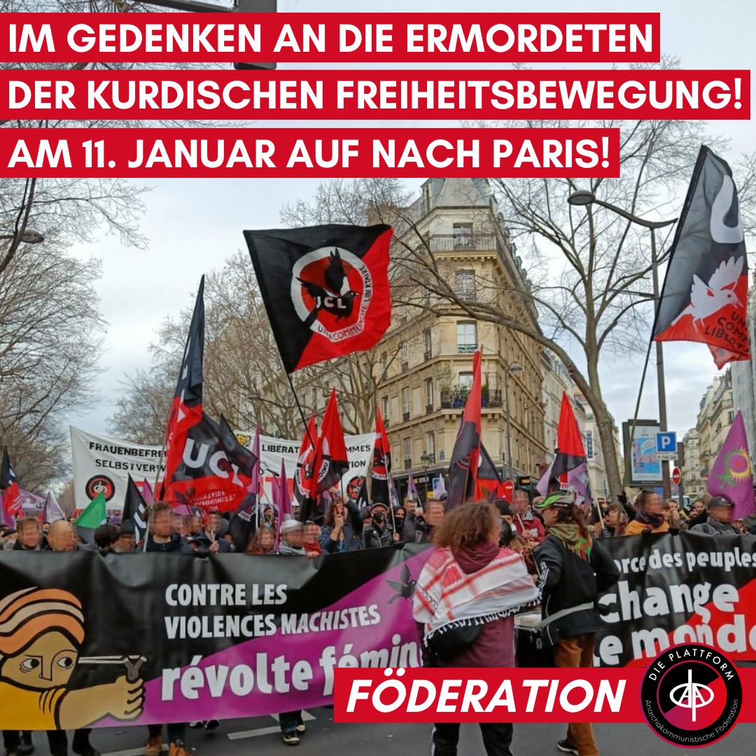 Im Gedenken an die Ermordeten der kurdischen Freiheitsbewegung! Am 11. Januar auf nach Paris!